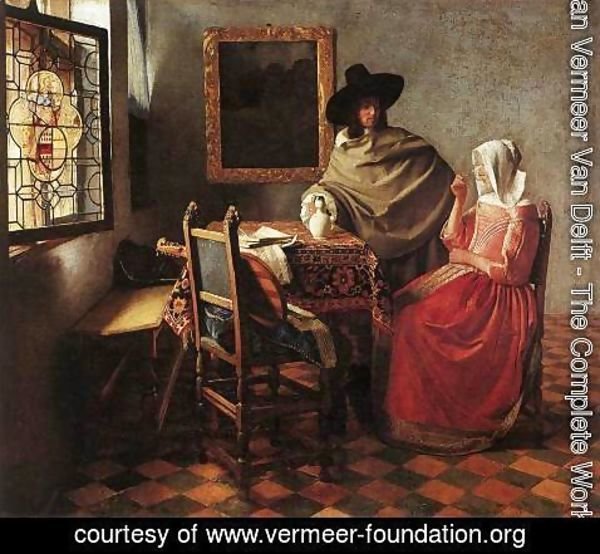 Jan Vermeer Van Delft - A Lady Drinking and a Gentleman c. 1658