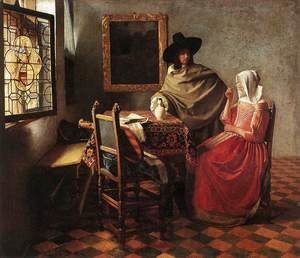 Jan Vermeer Van Delft - A Lady Drinking and a Gentleman c. 1658