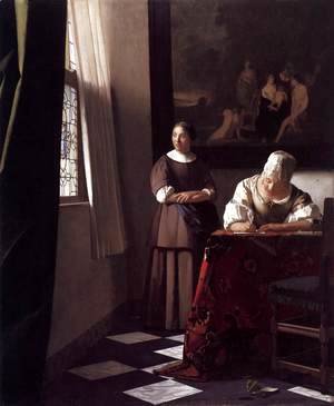 Jan Vermeer Van Delft - Lady Writing a Letter with Her Maid c. 1670
