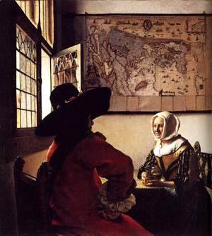 Jan Vermeer Van Delft - Officer with a Laughing Girl c. 1657