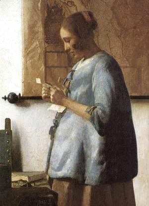 Jan Vermeer Van Delft - Woman in Blue Reading a Letter (detail) 1663-64