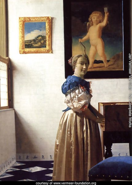 Young Woman Standing at a Virginal