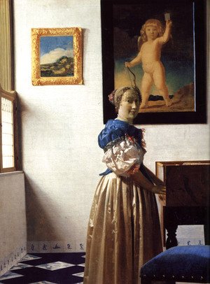Young Woman Standing at a Virginal
