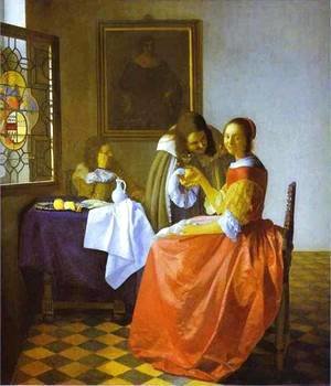 Jan Vermeer Van Delft - Woman And Two Man 1659-1660