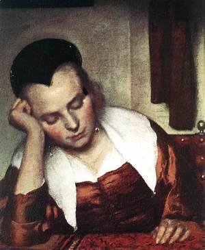 A Woman Asleep at Table (detail-1) c. 1657