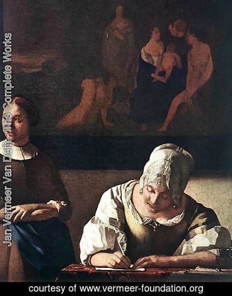 Jan Vermeer Van Delft - Lady Writing a Letter with Her Maid (detail-1) c. 1670