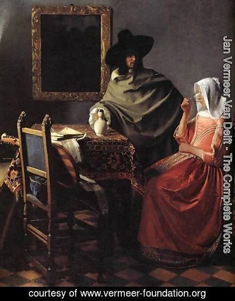 Jan Vermeer Van Delft - A Lady Drinking and a Gentleman (detail)