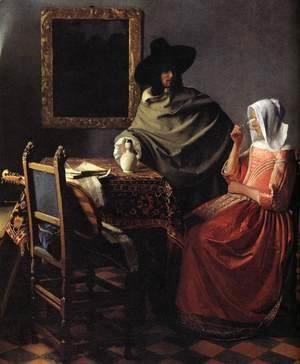 Jan Vermeer Van Delft - A Lady Drinking and a Gentleman (detail)